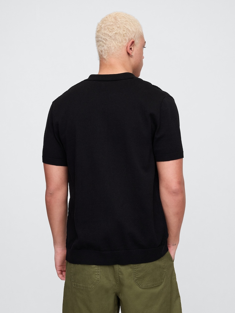 Mixed-Stitch Crochet Vacay Shirt in Standard Fit