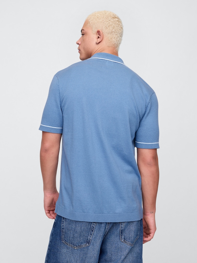 Ribbed Button-Front Polo Shirt