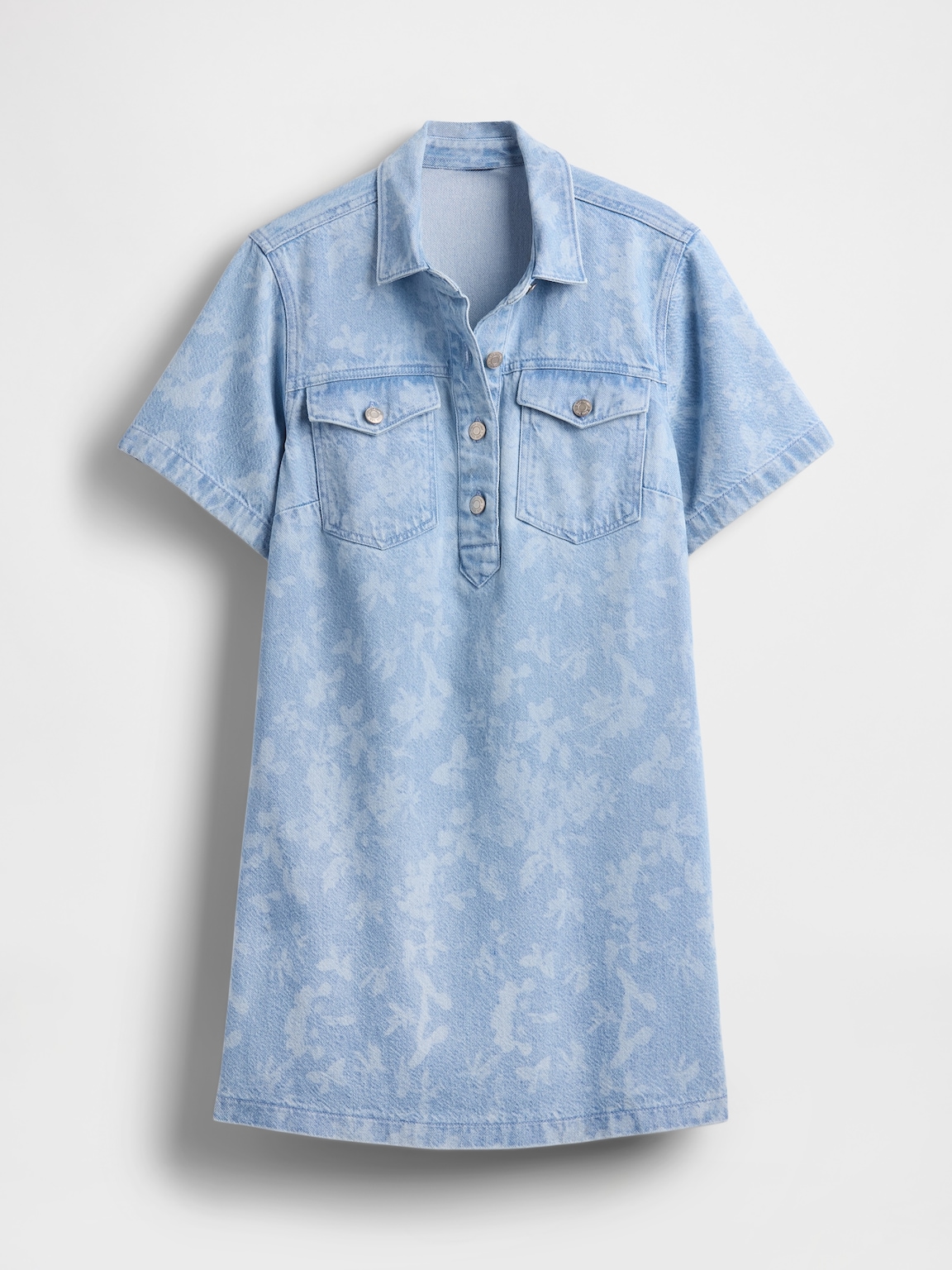 UltraSoft Denim Floral Popover Mini Dress