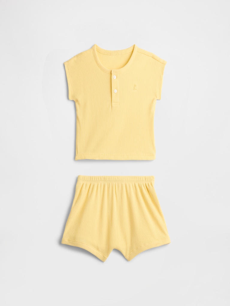 Baby Ribbed Henley Two-Piece Outfit Set