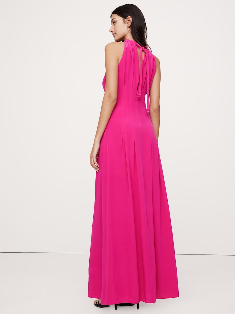 Matte Silk Halter Maxi Dress