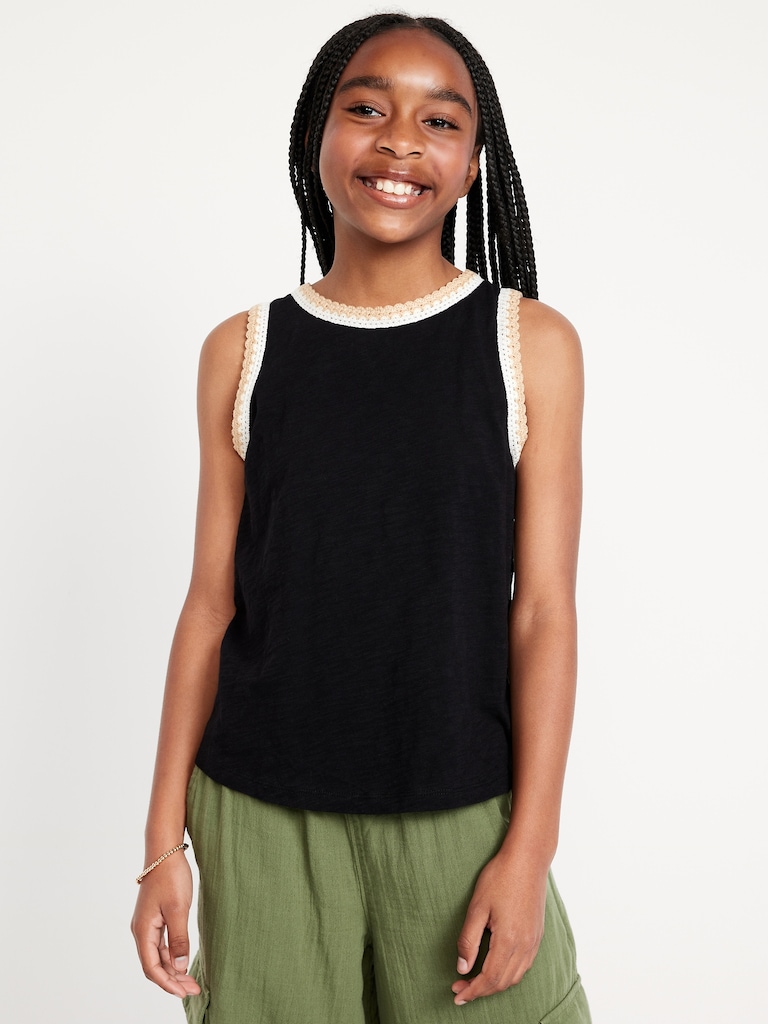 Sleeveless Crochet-Trim Top for Girls