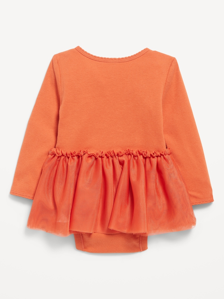 Long-Sleeve Graphic Bodysuit Tutu Dress for Baby