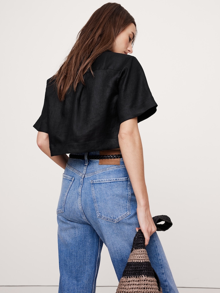Oversized Linen Cropped Resort Shirt