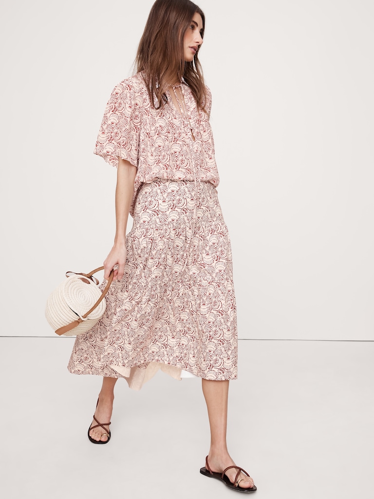 Cotton Poplin Drop-Waist Tiered Skirt