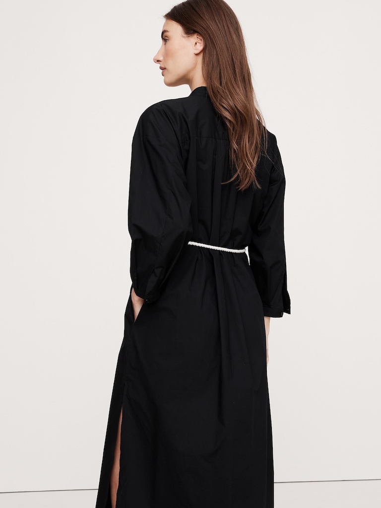 Cotton Poplin Split-Neck Shirt Dress