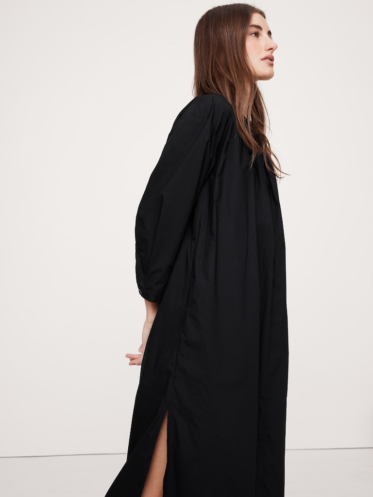 Cotton Poplin Split-Neck Shirt Dress