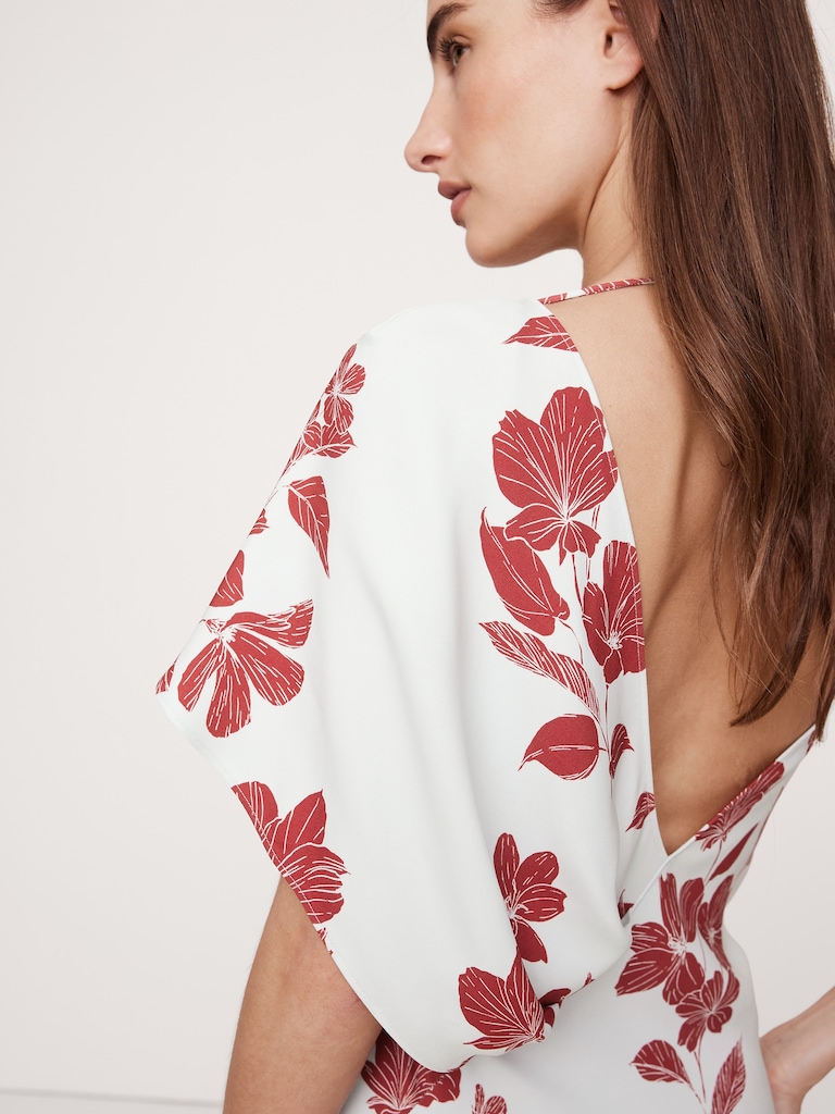 Stretch-Crepe Asymmetrical Open-Back Maxi Dress