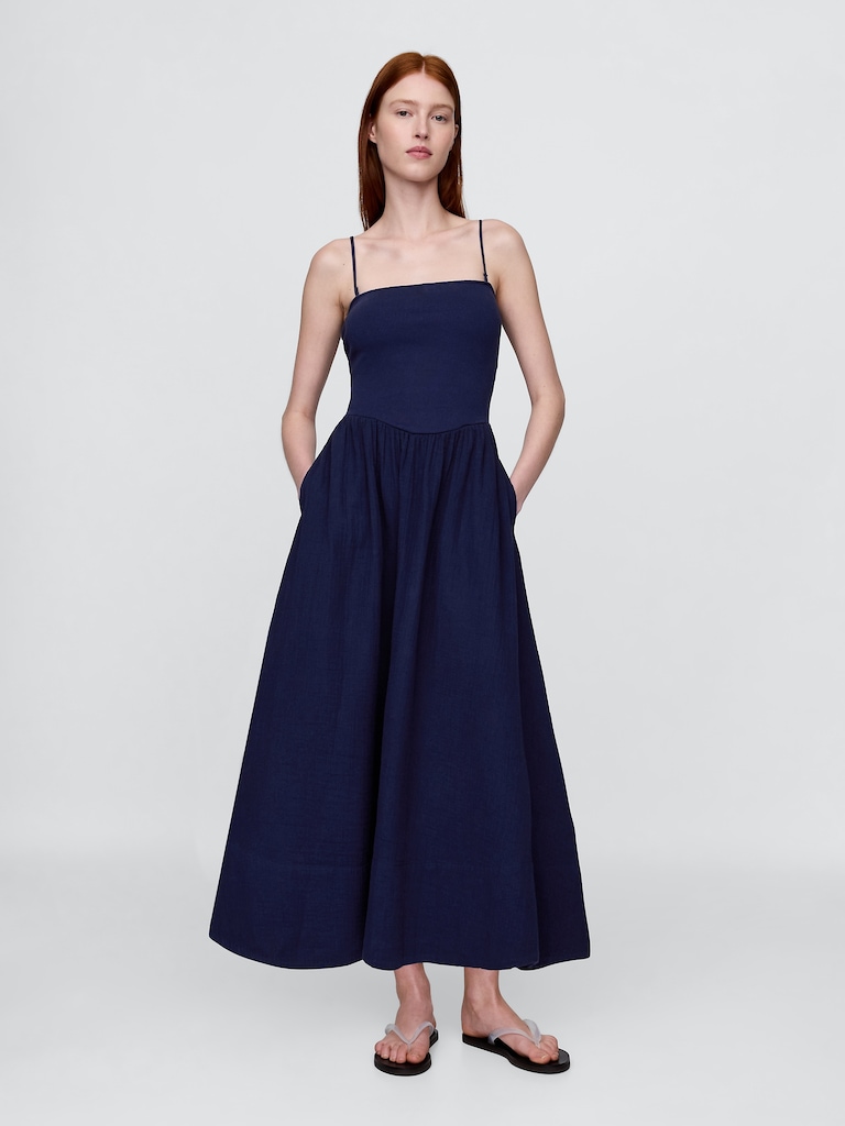 Cotton Gauze Mixed Media Maxi Dress