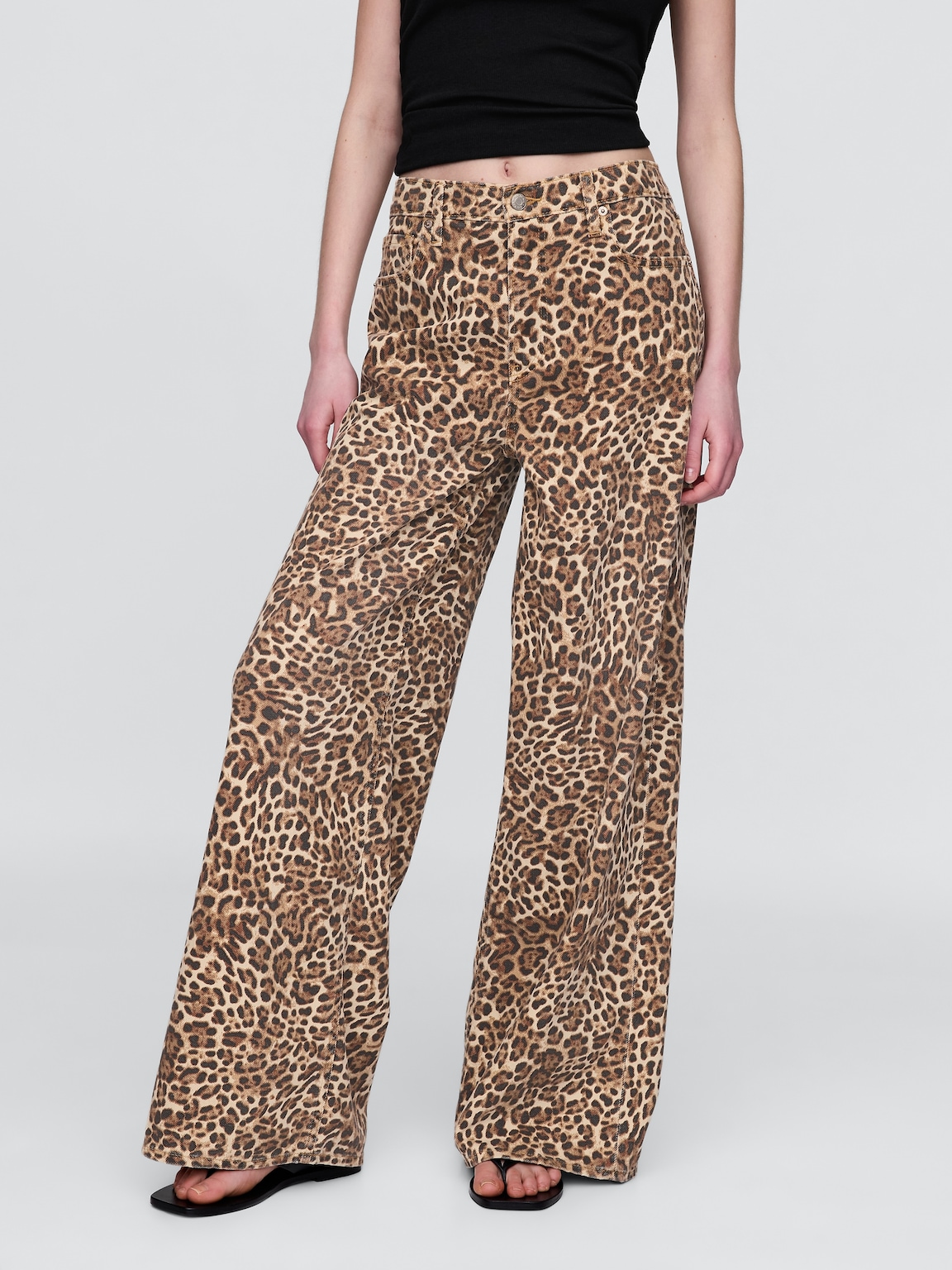 Mid Rise UltraSoft Leopard Baggy Jeans