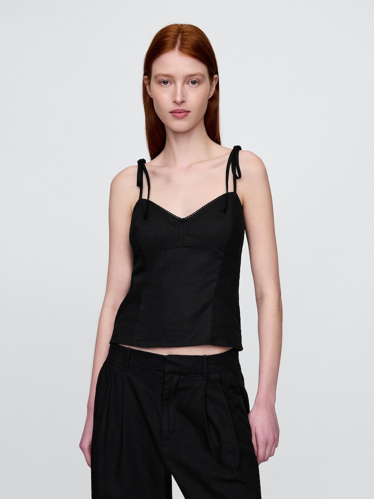 Linen-Blend Tie-Strap Cami