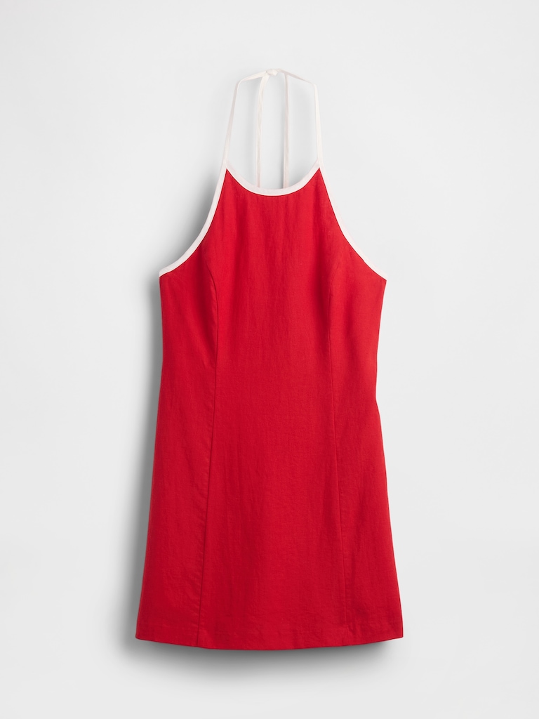 Linen-Blend Halter Mini Dress