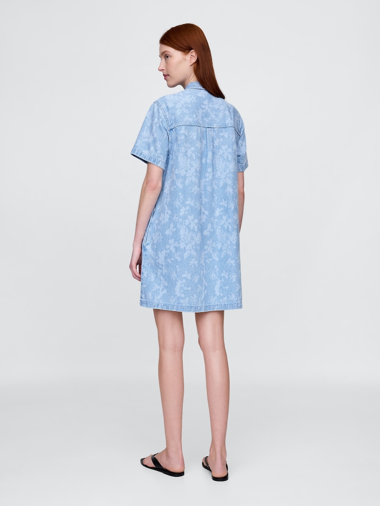 UltraSoft Denim Floral Popover Mini Dress