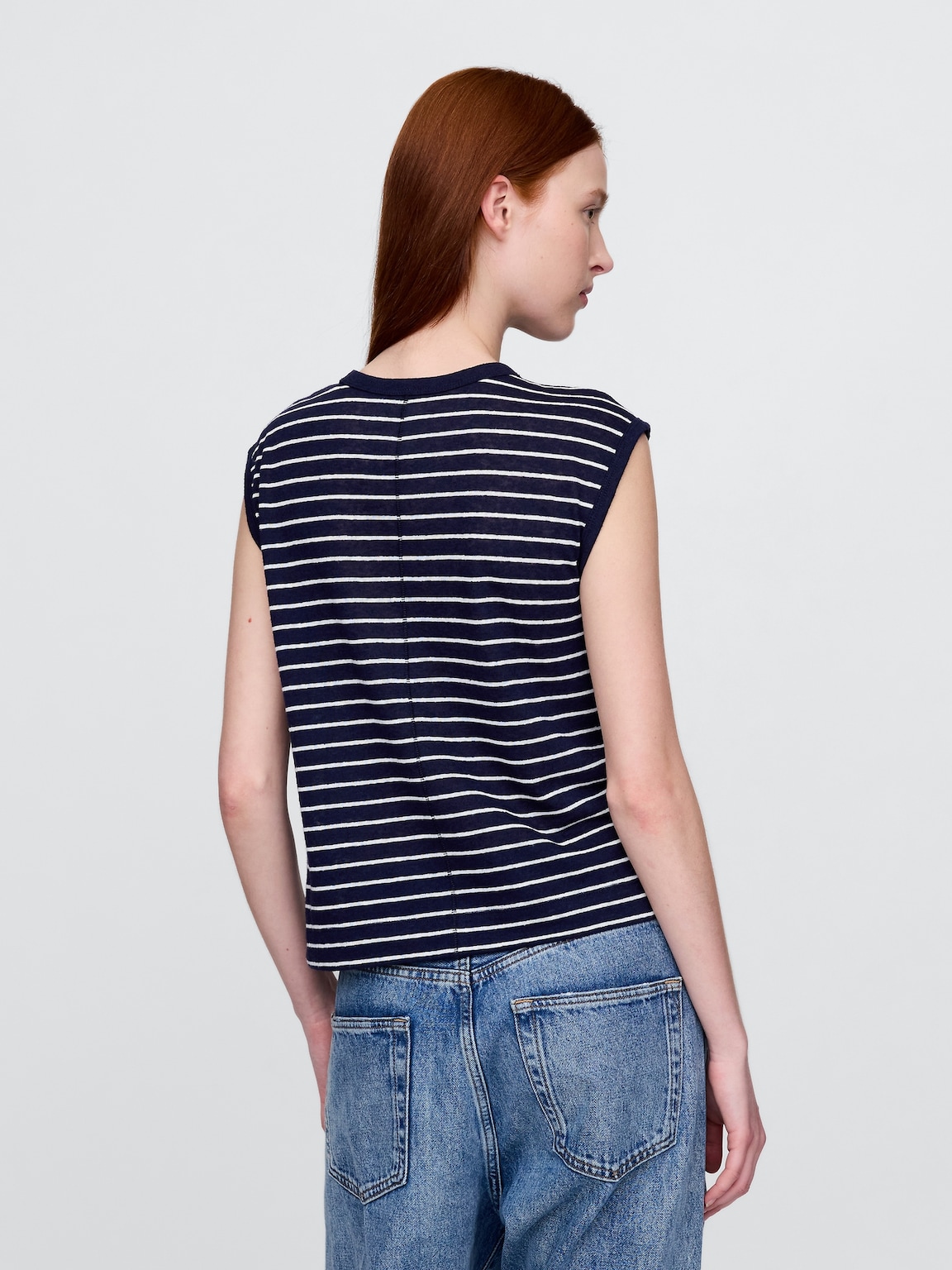 Linen-Blend Crewneck Shell Tank Top