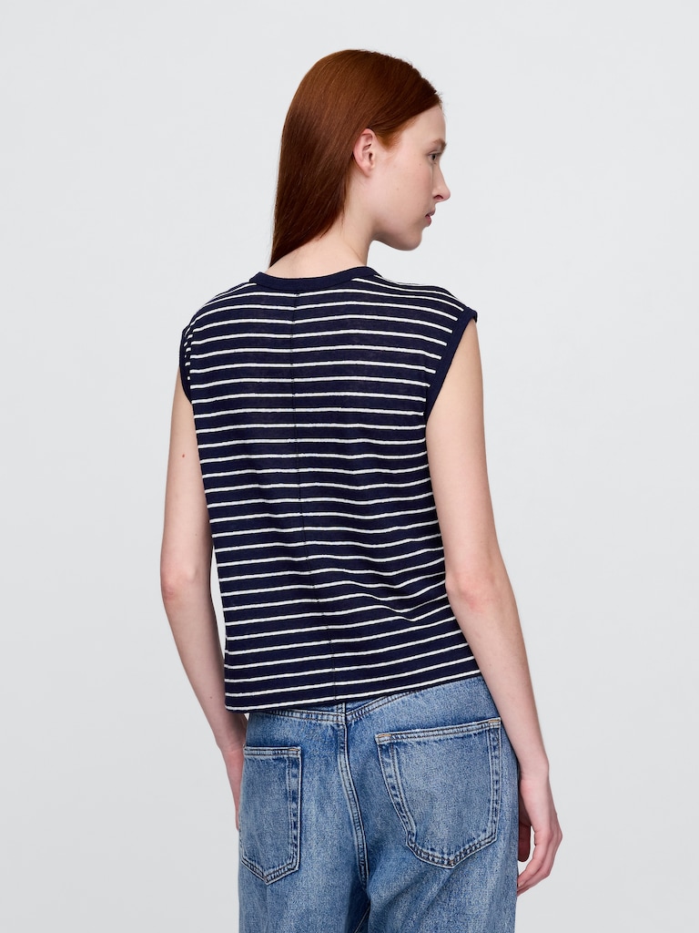 Linen-Blend Crewneck Shell Tank Top