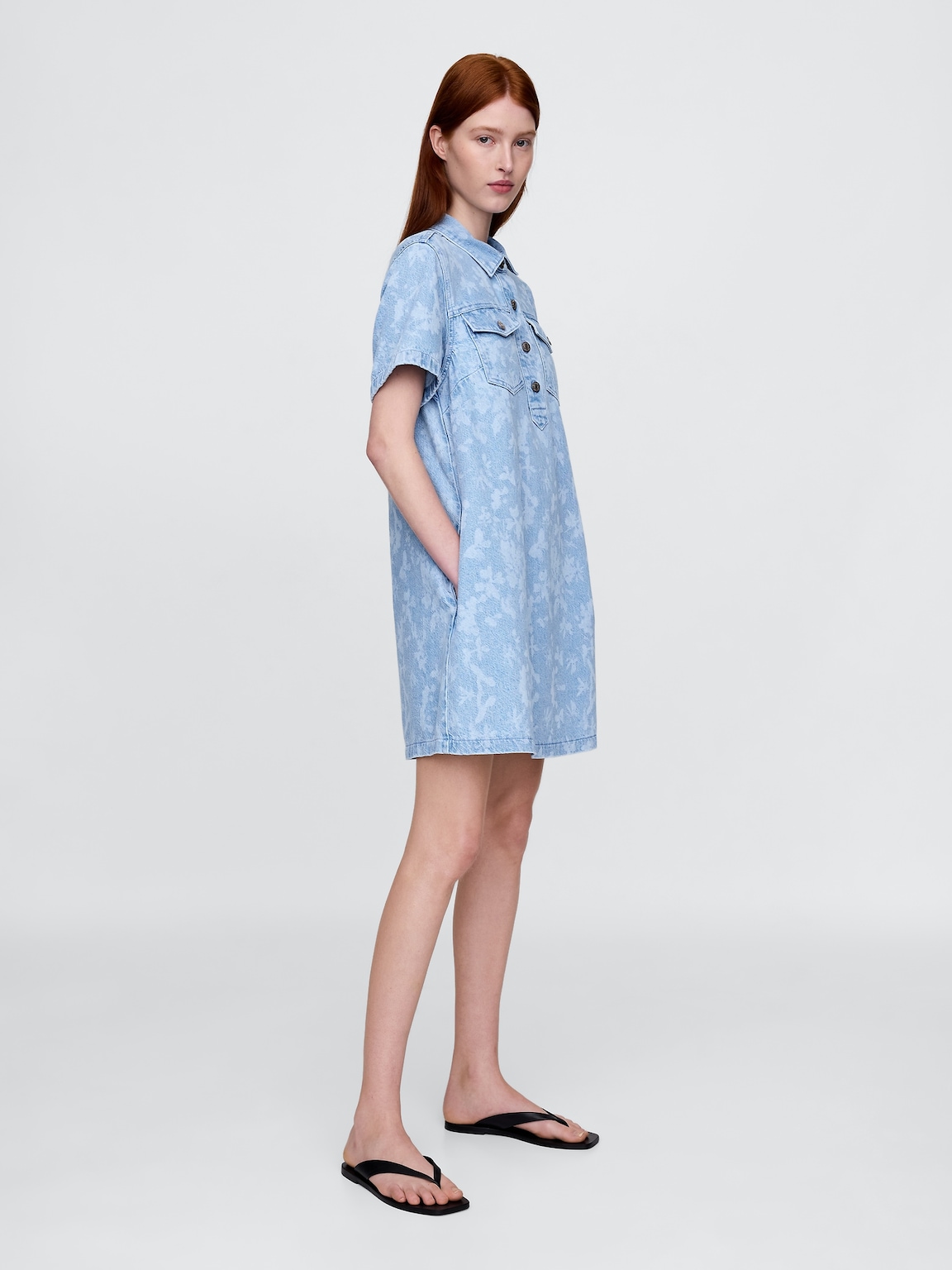 UltraSoft Denim Floral Popover Mini Dress