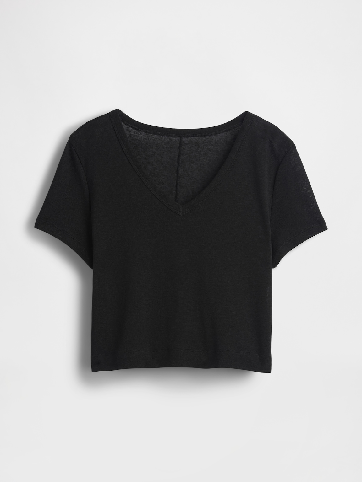 Linen-Blend V-Neck Crop T-Shirt