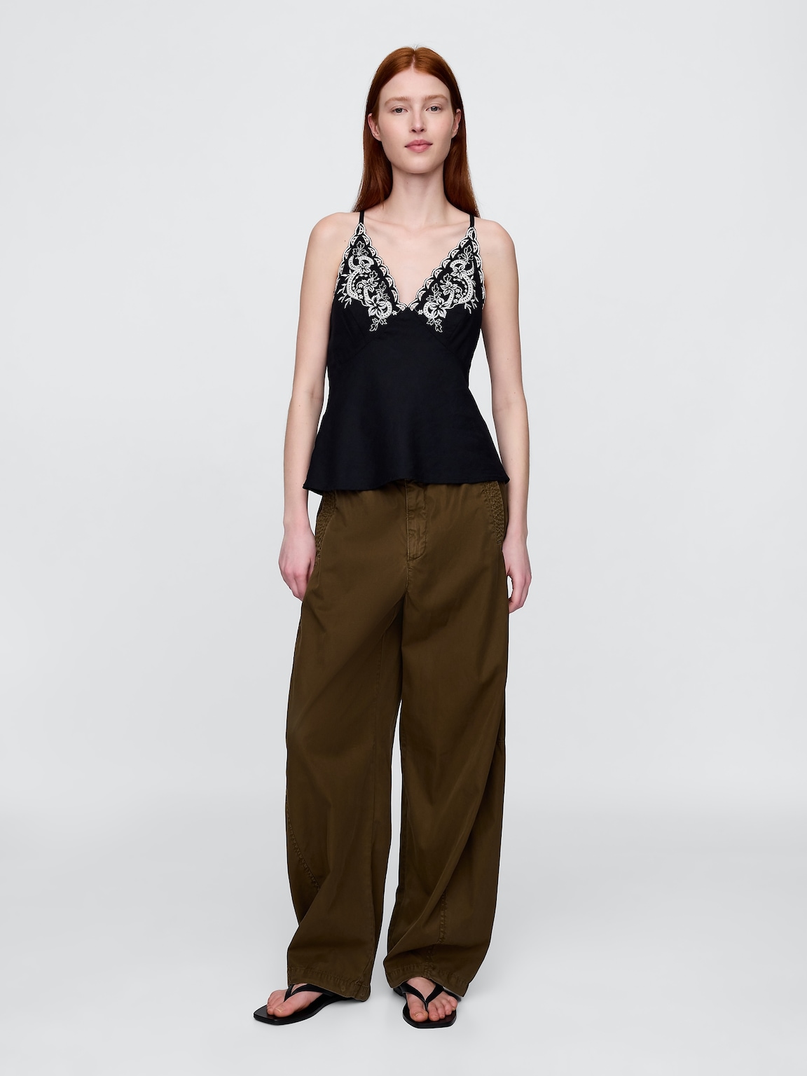 Linen-Blend Embroidered Halter Top