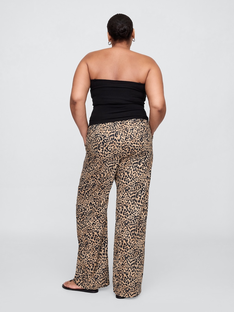 Mid Rise Linen-Blend Pull-On Wide-Leg Pants