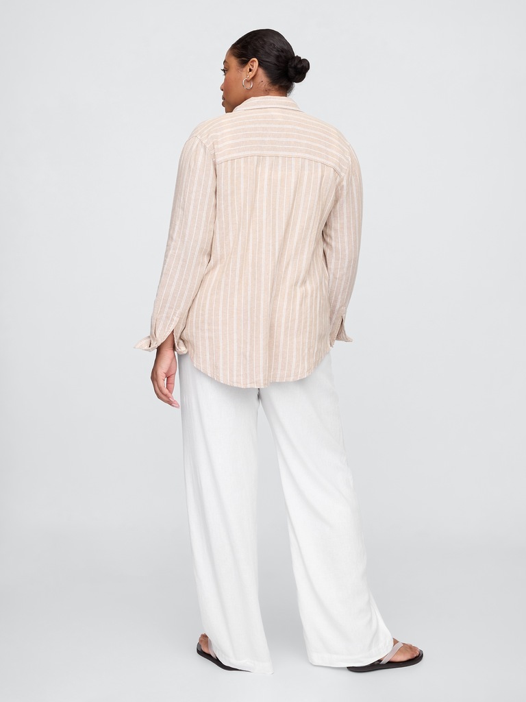 Mid Rise Linen-Blend Pull-On Wide-Leg Pants