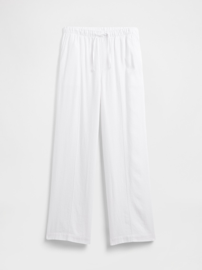 Mid Rise Linen-Blend Pull-On Wide-Leg Pants