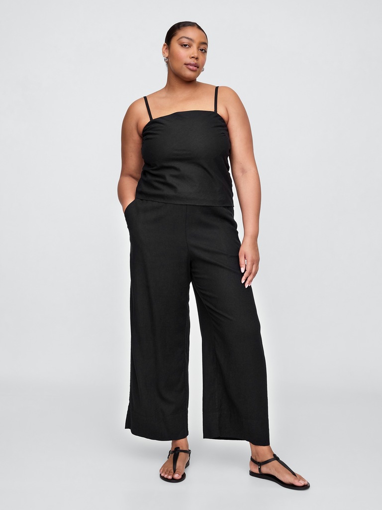 Relaxed Linen-Blend Pull-On Crop Pants