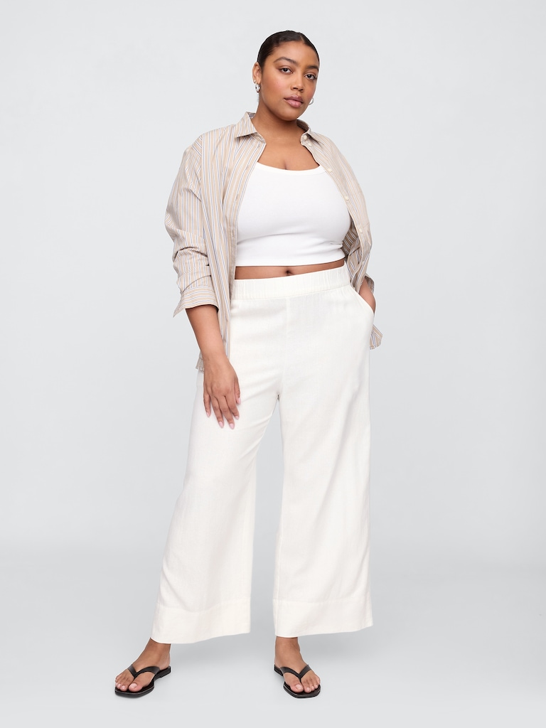 Relaxed Linen-Blend Pull-On Crop Pants
