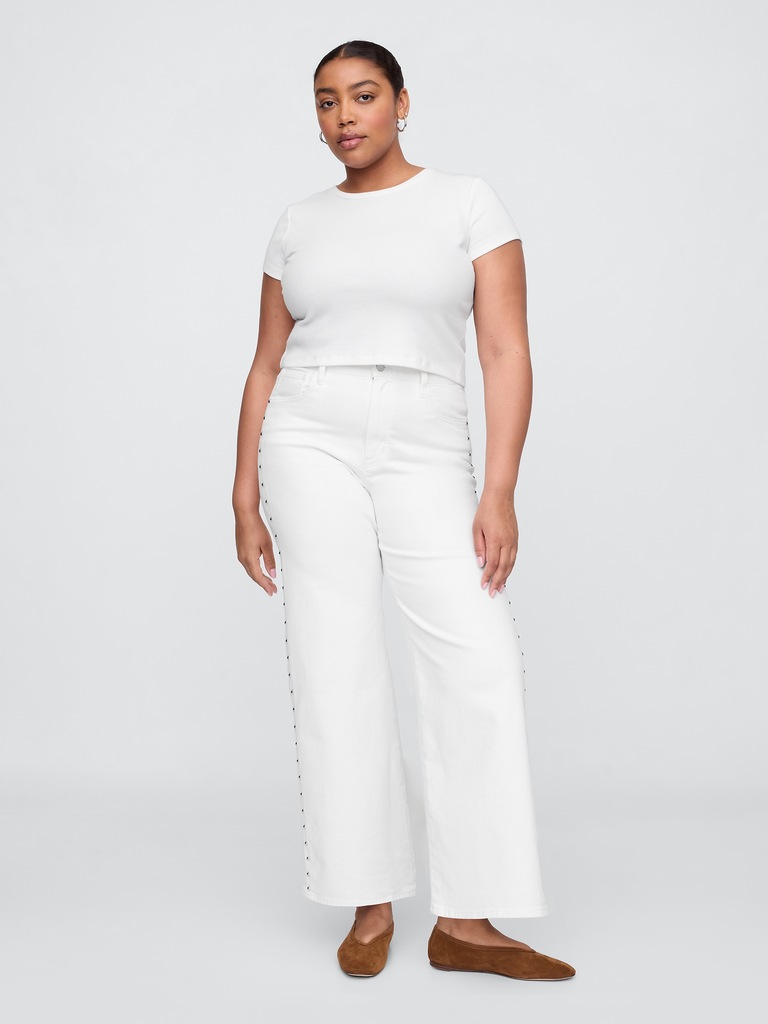 High Rise Studded Wide-Leg Jeans
