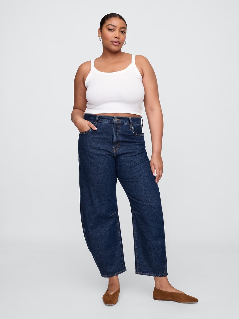 High Rise Studded Barrel Jeans