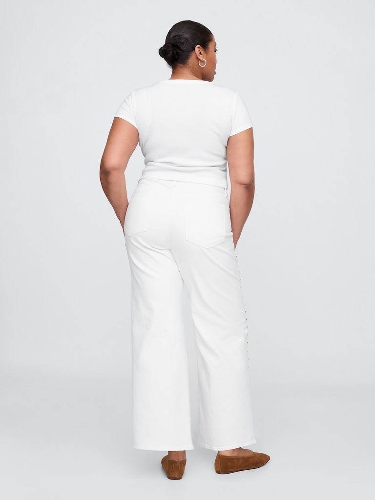 High Rise Studded Wide-Leg Jeans