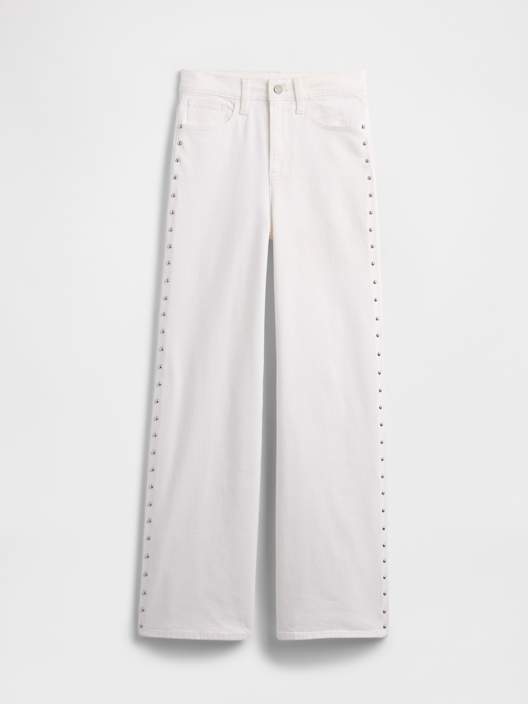 High Rise Studded Wide-Leg Jeans
