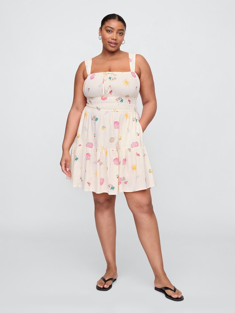 Smocked Tie-Front Mini Dress