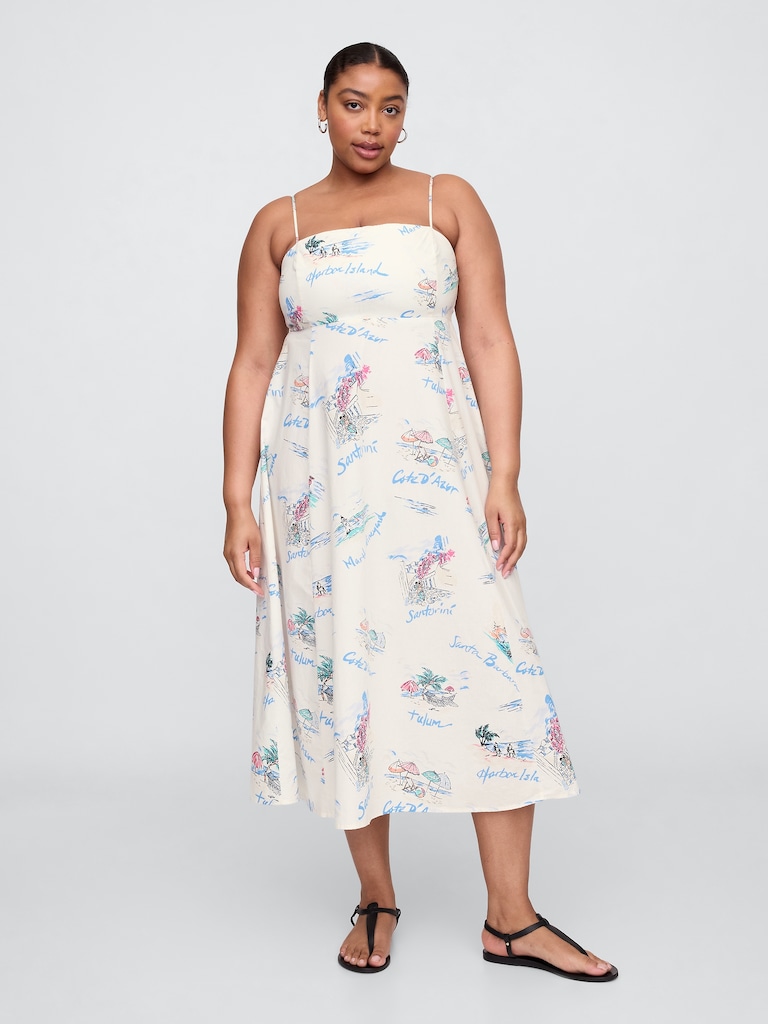 Poplin Squareneck Midi Dress