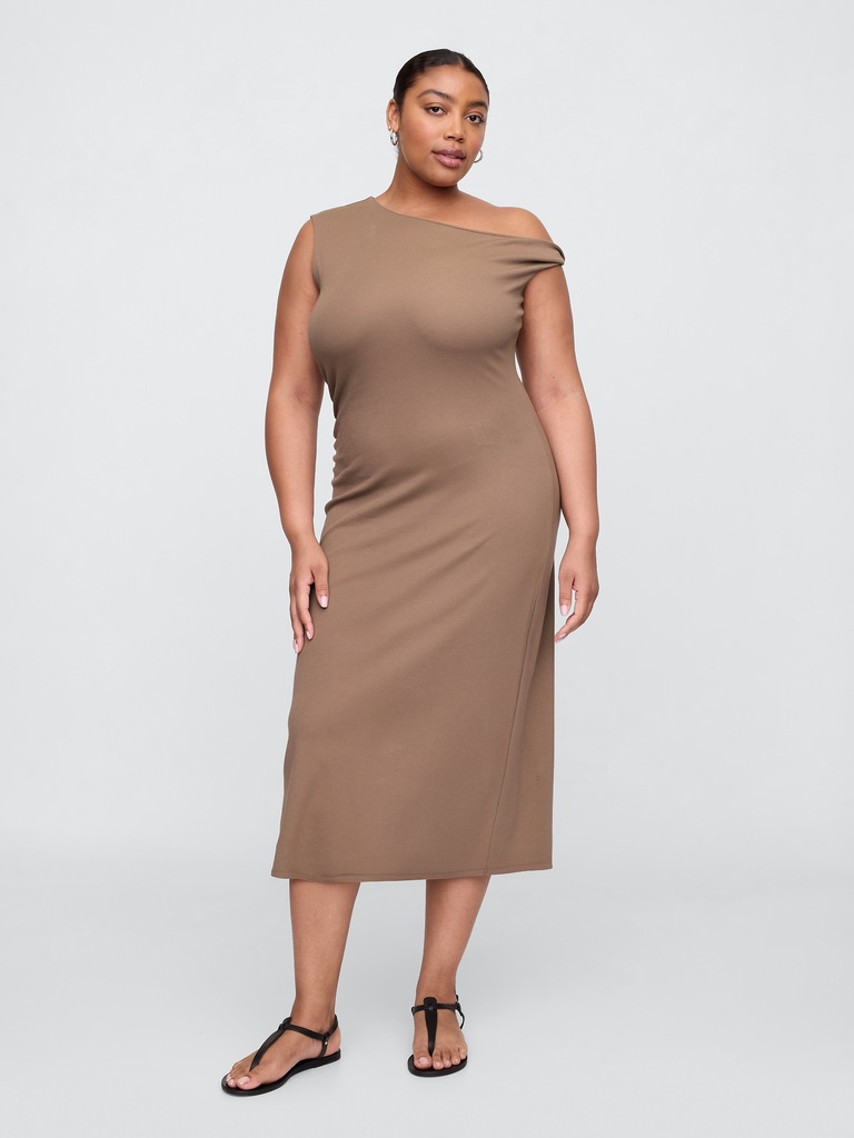 Modern Ribbed One-Shoulder Midi Dress