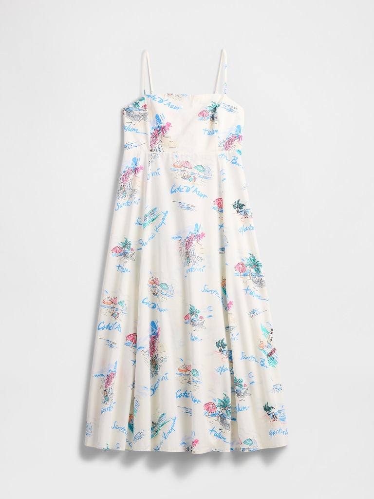 Poplin Squareneck Midi Dress