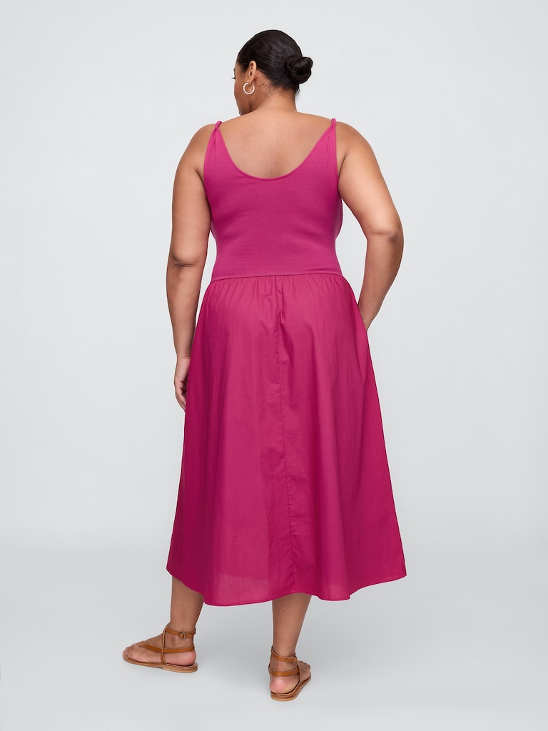 Twist-Strap Scoopneck Midi Dress