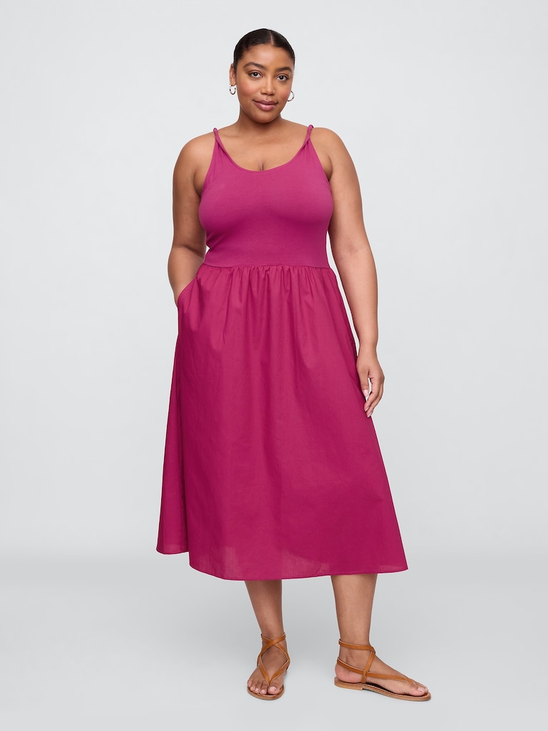 Twist-Strap Scoopneck Midi Dress