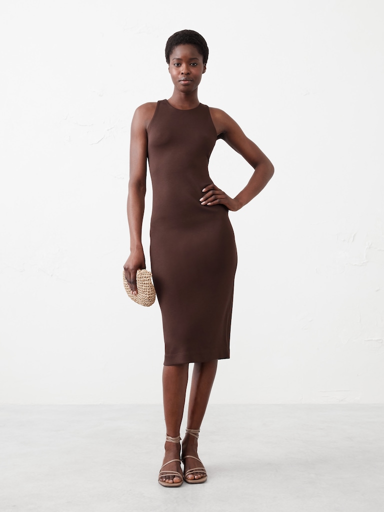 Racer-Neck Knit Midi Dress