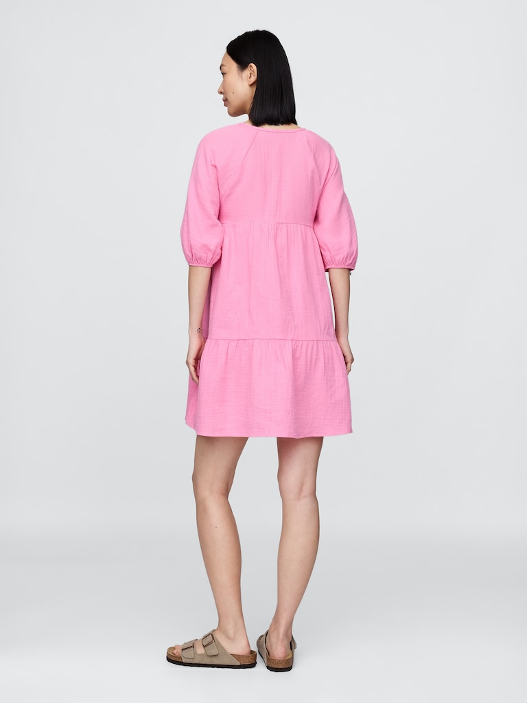 Maternity Crinkle Gauze Tiered Dress