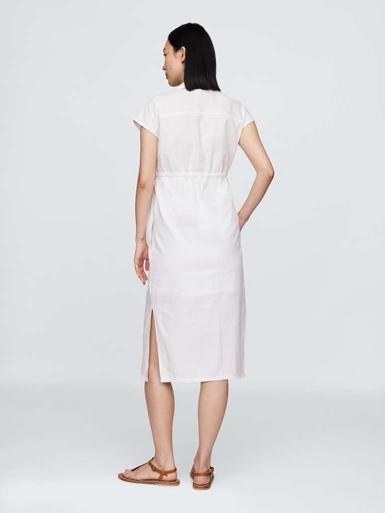 Maternity Linen-Blend Midi Shirtdress