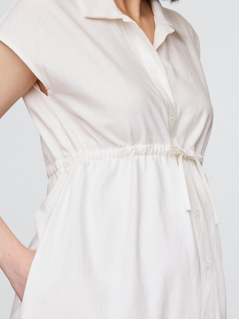 Maternity Linen-Blend Midi Shirtdress