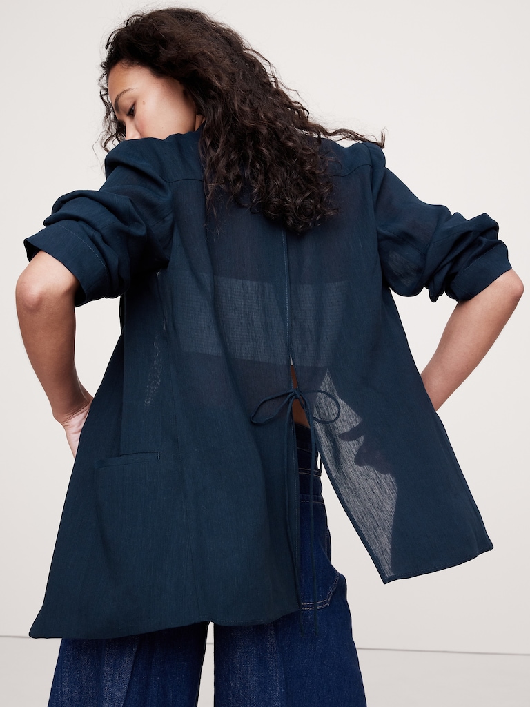 Linen-Viscose Open-Back Blazer