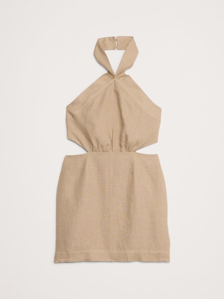 Linen Halter Cut-Out Mini Dress