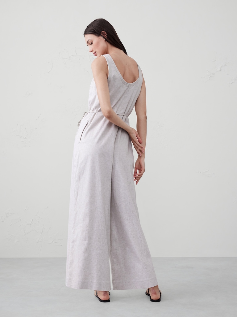 Linen-Blend Wide-Leg Jumpsuit