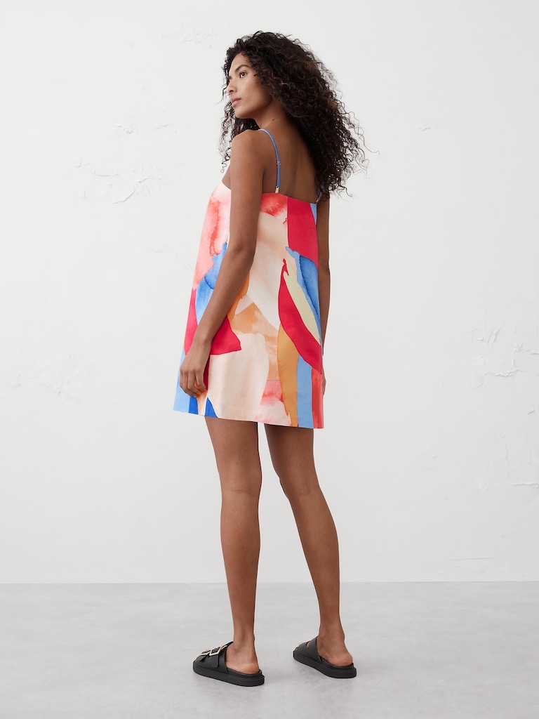 Linen-Blend Strappy Mini Dress