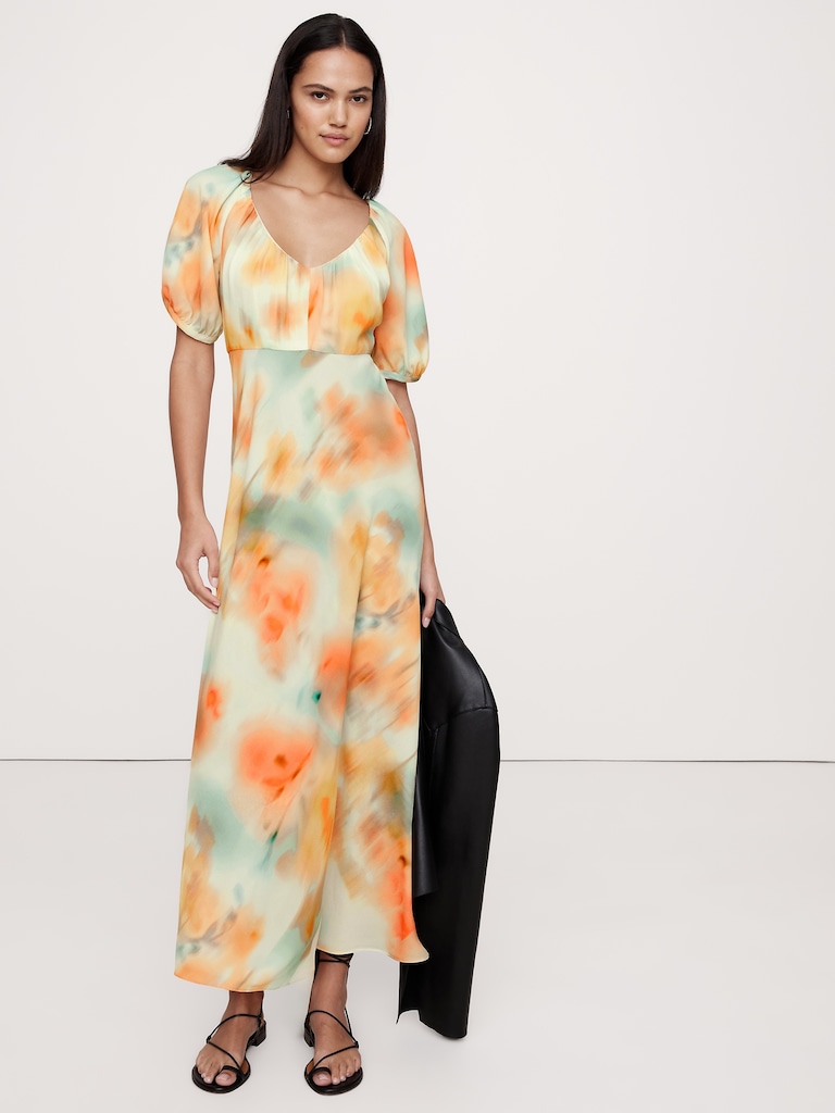 Crepe V-Neck Maxi Dress