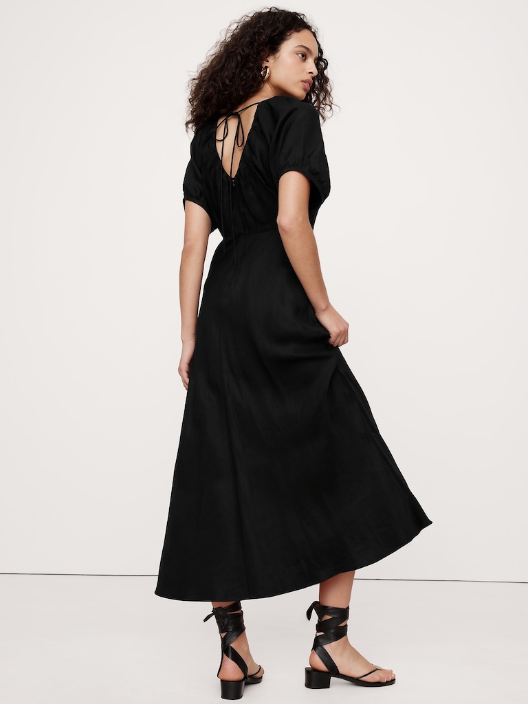 Viscose-Linen Ruched Maxi Dress