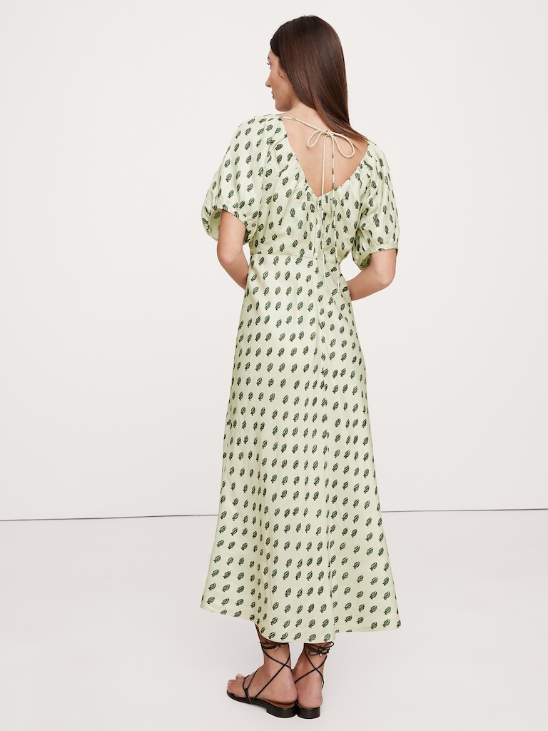 Viscose-Linen Ruched Maxi Dress