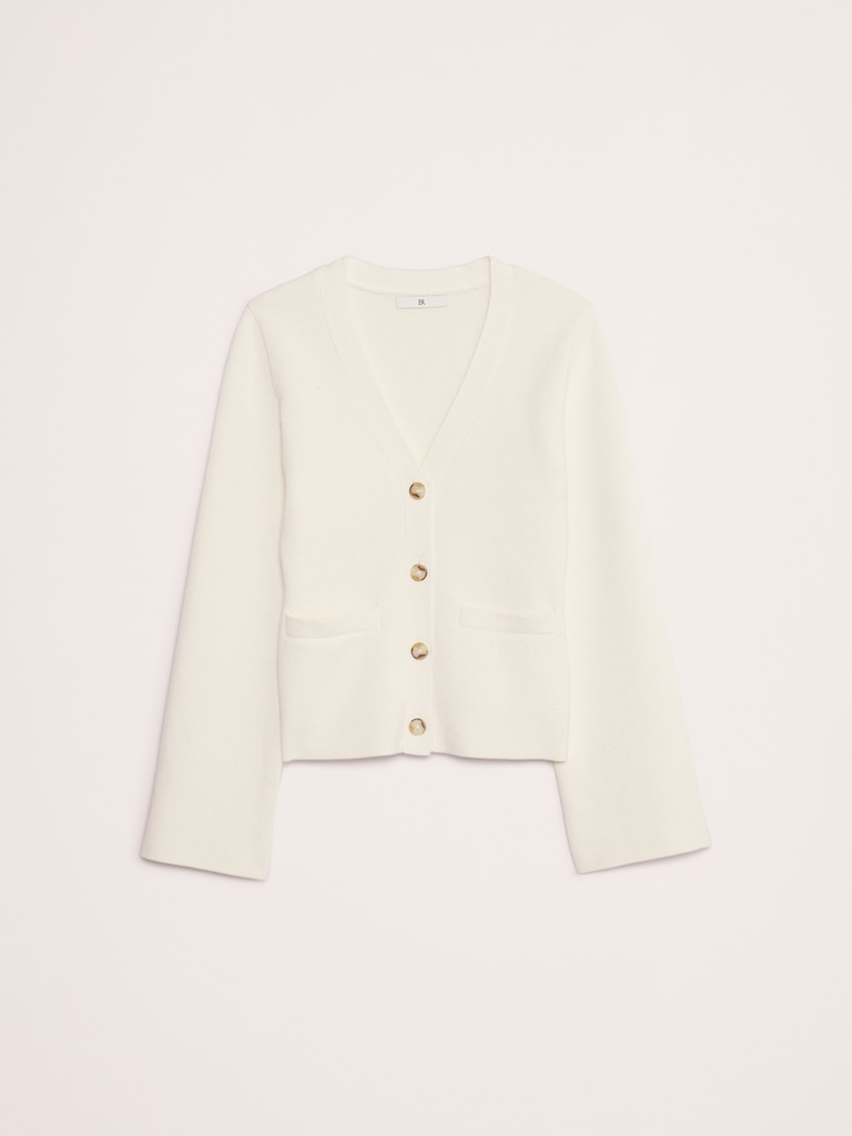 Cotton-Silk Flare-Sleeve Cardigan