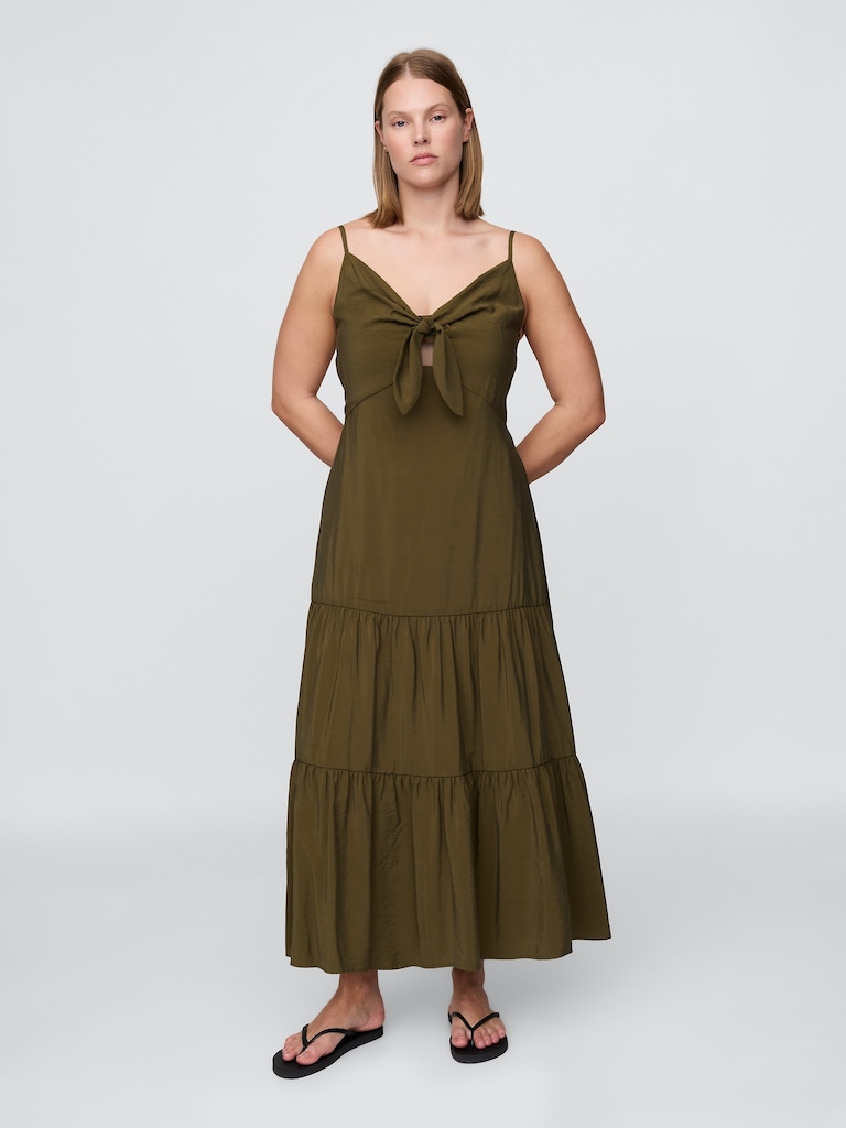 Tie-Front Tiered Maxi Dress